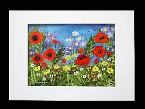 Original Painting in white card Mount "Poppyland" by Judith Rowe - Picture 1 of 3