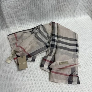 Burberry 220X70 Giant Check Gauze Scarf Stone Check Wool Silk WITH TAGS - Picture 1 of 13