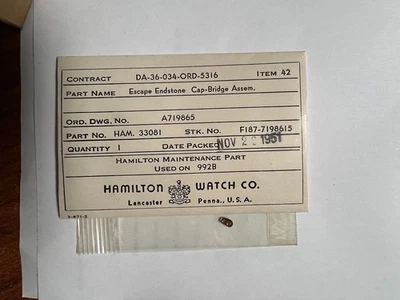 Винтажная новая из старых запасов Hamilton 16s 992B Escape Wheel Cap Jewel Assembly - Изображение 1 из 2