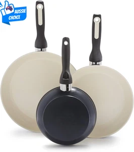 Rio Healthy Nonstick Ceramic Frying Pan Set 8" 10" 12" Soft Grip Pfas-Free Black - Picture 1 of 10