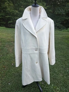 Worthington  Women's Ivory Button Plus Size 1X Wool Coat Mid-Length - Picture 1 of 7