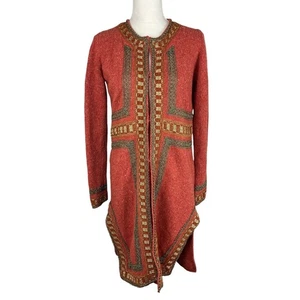 James Coviello Anna Sui bestickte lange Staubmantel Strickjacke Jacke Wolle Größe Small - Bild 1 von 9