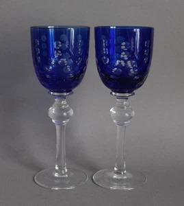 2 Römer Glas Weinglas H 21 cm Überfang kobaltblau - Picture 1 of 5