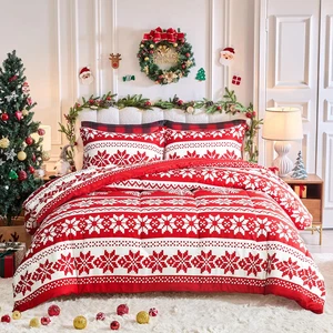 Weihnachten Bettdecke Set Queen Size mit rot weiß Schneeflocke X-Mas Holiday Style  - Bild 1 von 9