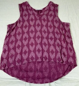Sonoma Tanktop XL lila geometrisches Muster ärmellose Bluse hoher niedriger Saum V-Ausschnitt - Bild 1 von 5