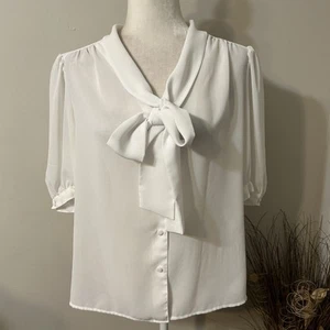Blusa Top De Colección Lloyd Williams Mujeres Abotonada Blanca Lazo Manga Corta Talla 12 - Imagen 1 de 5