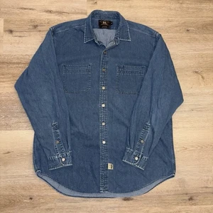 RRL Ralph Lauren XL Denim Button Shirt Blue Double Chest Pocket Cowboy Workwear - Picture 1 of 7