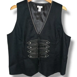 Chico's Vest Women's Size 3 (XL) Black Linen Chainlink Embroidered Mid-Length - Picture 1 of 5