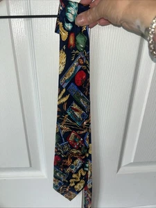 Nicole Miller Seidenkrawatte Pasta Mehrfarbig Vintage 90er Koch Koch Italienisch - Bild 1 von 6