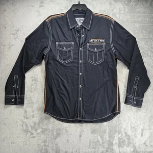 Affliction Long Sleeve Shirt Mens Large Black Premium Live Fast Button Up Skull - Picture 1 of 8