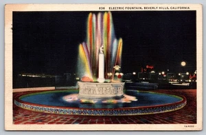 Postcard California Beverly Hills Electric Fountain Linen Posted 1935 CA Vintage - Picture 1 of 2