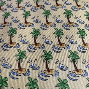 Island Palme Krawatte gelb spritzende Flossen von Hahn Seide 3 5/8 Ozeanwellen - Bild 1 von 5