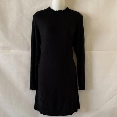 M&S Collection Mock Neck Dress US Sz 12 Black Long Sleeve Minimalist Shift Dress - Image 1 of 4
