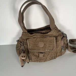 Kipling Cross Body Bag Handbag Everyday With Monkey Brown Tan Pattern Print - Picture 1 of 13