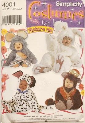 Simplicity #4458 Pattern Mouse Rabbit Monkey Dog Jumpsuit ~ Toddler 1/2-4 FF UC - Image 1 of 4