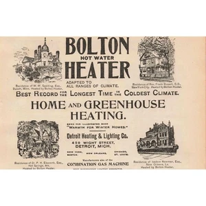 1891 Bolton Hot Water Heater Print Advertisement Vintage Greenhouse Heating - Picture 1 of 1