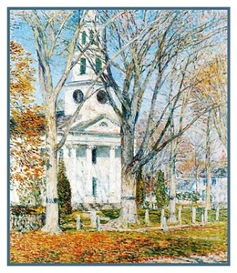 Childe Hassam Winter Church Old Lyme CT Counted Cross Stitch Chart Pattern - Picture 1 of 4