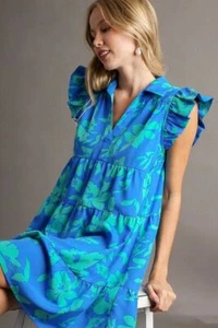 Umgee Stufenkleid volle Größe Blumenmuster Rüschen Flügelärmel Übergröße - Bild 1 von 13