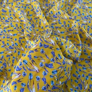 100% Pure Silk 15 momme Crepe Silk Fabric Yellow Floral 55" wide 1 meter XX163 - Picture 1 of 4