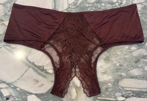 NUEVO Victoria Secret Muy Sexy Suave y Encaje Panel Abierto Descarado Borgoña Marrón XL - Imagen 1 de 3