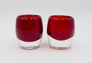 Crate & Barrel Diva Candle Holders Ruby Red Glass Pair Votive 3 Inch Art Glass - Picture 1 of 11