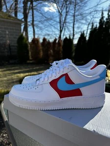 Air Force 1 Custom "Red & Blue Inverted Swoosh" USA Shoes Mens Womens Kids Sizes - Picture 1 of 23