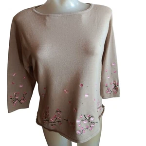 Women's Medium Vintage Top 90's Kathy Ireland Pink Floral Embroidery 3/4 Sleeves - Picture 1 of 8