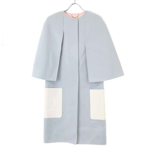 Fendi CAPPOTTO MANTELLA DOPPIA FACCIA TASCA PELLE SAX BLU 38 FF8129 W1D Usato0