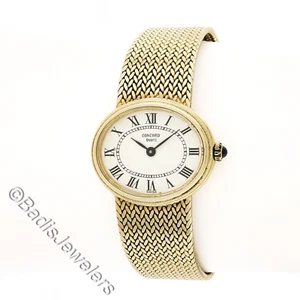 Ladies 14k Yellow Gold Concord 25mm Oval Shape Watch Mesh Braided Link Bracelet - Picture 1 of 12