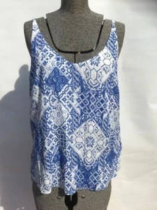 NEW Witchery Blue white pattern top summer beach boho tile print 10 M - Picture 1 of 10