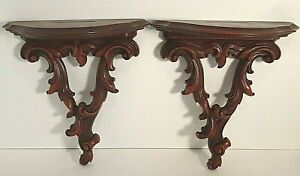 Set of 2 Vintage Syroco Wood Ornate Rococo Style Wall Sconce Shelf - Solid Wood
