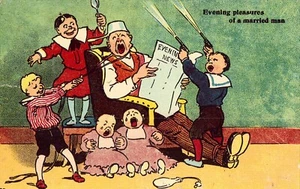 Evening Pleasures of a Married Man - Comic Post Card - Picture 1 of 2