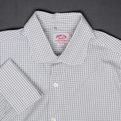Camisa de vestir Hamilton para hombre 15 35 cuello recortado gris claro blanco cuadros francés Foto 1 de 4