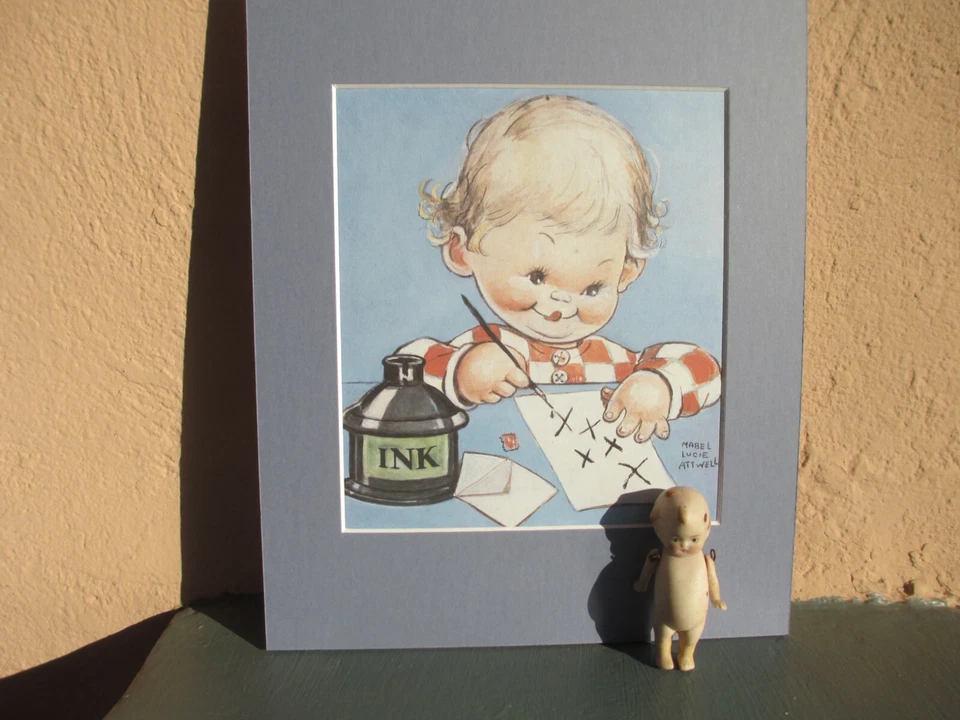 Ilustración de colección de Mabel Lucie Attwell de niño escribiendo carta de amor Foto 1 de 1