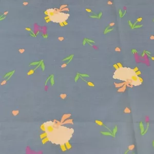 Vintage Fabric Nursery Baby Farm Lamb Flower Sheep Tulip Heart Blue 3.4Yd FAIR - Picture 1 of 7