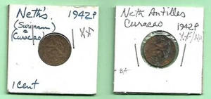 Netherlands Antilles - Curacao - 1942P - 2 One Cent Coins - Both XF - Picture 1 of 2