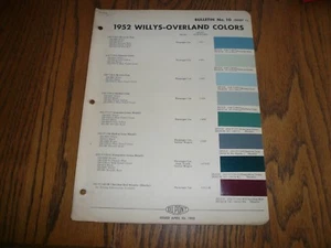 1952 Willys-Overland DuPont Duco Delux Color Chip Paint Sample - Vintage - Bild 1 von 2