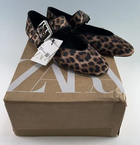ZARA Women Shoes Animal Leopard Print Ballet Flats Round Toe Slip On Sz 6.5 NWB - Picture 1 of 20