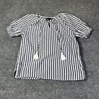 Talbots Shirt Womens Small Petite Blue Short Sleeve Cotton Tassel Blouse SP