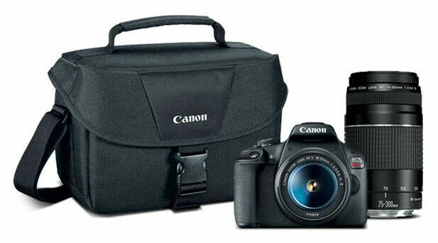 Canon EOS Rebel T7 24.1MP Digital Camera - Black (Kit with 18-55mm and 75-300mm Lenses + Shoulder Bag 200ES)