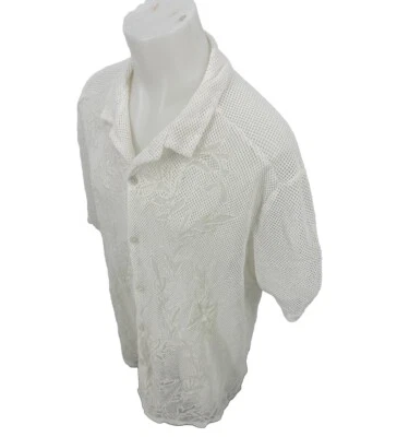 ASOS DESIGN 3XL Tall Men Relaxed Shirt Cotton Mesh Floral Burnout White 4-2 - Image 1 of 4