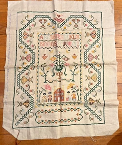 Vintage Sampler Cross Stitch Alphabet Couples Home Trees Hearts - Lovely! - Picture 1 of 4