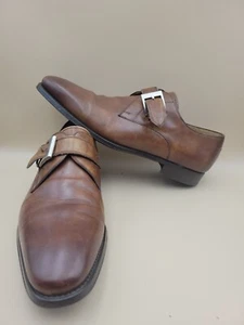 Magnanni 9.5 M Cognac Brown Leather Monk Strap Buckle Dress Shoes 18398 - Picture 1 of 14