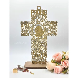 US 4/12pcs Wood Religious Cross Guadalupe Centerpiece w\ Stand Baby Shower Decor - Picture 1 of 6