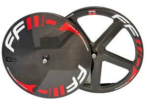 Juego de ruedas de bicicleta de carretera 700C Track/TT de fibra de carbono delanteras de 5 radios traseras de disco - Imagen 1 de 34