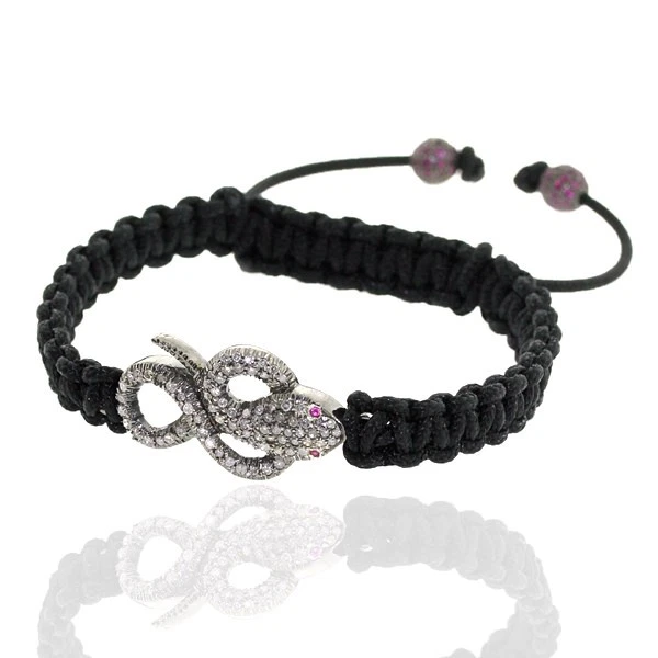 925 Sterling Silver Diamond Ruby Snake Macrame Bracelet For Women - Image 1 of 4