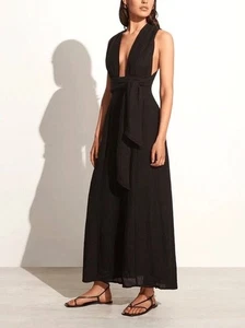 Faithfull The Brand Tropiques Sleeveless Maxi Dress Black Linen Blend Sz 6 - Picture 1 of 12