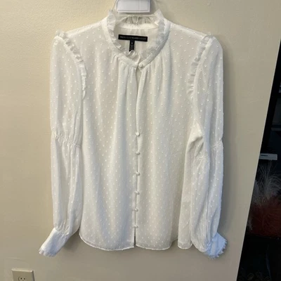 Белый дом черный рынок Swiss Dot шифоновое блузка на пуговицах Sz M новый без ярлыков - Изображение 1 из 4