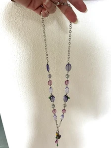 NUEVO Collar Mujer Imitación Amatista 26" Plata y Multicolor Colgante Piedras Púrpura - Imagen 1 de 16