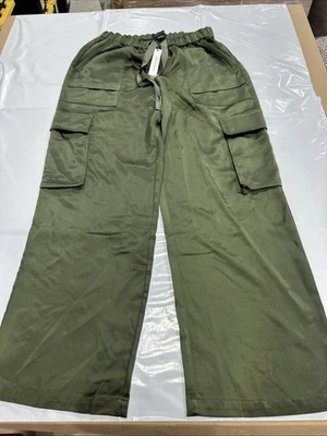 Sanctuary 工装裤女式大号绿色平前宽腿户外 CEB209 — 第 1/4 张图片